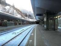 The platforms of the new St Anton station, seen here in December 2009. The main building of the former station survives as a restaurant [see image 27884]. <br><br>[Alastair McLellan /12/2009]