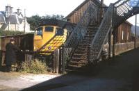 The daily Far North freight looks a little cramped as it shunts sundries traffic at Brora goods shed in the summer of 1973. At that time Brora offered a full range of rail services - passenger, parcels, mail, wagonload and less-than-wagonload (sundries).<br>
<br><br>[David Spaven //1973]