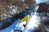 DRS Class 37s nos 37510 and 37218 on snowplough duty just south of Newtonmore on their way to Blair Atholl on 1 March 2010.<br><br>[John Gray 01/03/2010]