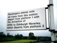 A confident and permanent-looking notice at Glenrothes with Thornton station. Photograph taken in June 1997, although I'm not sure it was right even then.<br><br>[David Panton /06/1997]