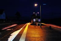 Corrour at night looking towards Rannoch. I was waiting on the southbound train and boy was it cold! The platform has been resurfaced since my last visit, which was quite some time ago. The track to the right is the one generally in use.<br><br>[Ewan Crawford 15/02/2010]