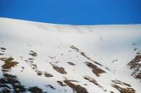 Scorch marks high on Beinn Odhar far above the West Highland Railway. Apparently James Bond had been up the mountain with explosives by helicopter the night before to see if he could make the hillside safe.<br><br>[Ewan Crawford 08/03/2010]