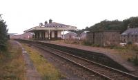 The graceful station roof at Ellon survives in 1974, nine years after the withdrawal of passenger services.<br><br>[Frank Spaven Collection (Courtesy David Spaven) //1974]