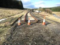 Looking back towards the WRHA centre at Whitrope on 13 March from the southern limit of the relaid track just north of the Golden Bridge. The B6399 road runs past on the right.<br><br>[Bruce McCartney 13/03/2010]