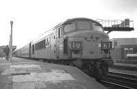 Peak (class 45) no 89 <I>Honourable Artillery Company</I> at Cardiff General (renamed Cardiff Central in May 1973) shortly after arrival on train 1V61, the 07.08 Derby - Cardiff, on Saturday 14th March 1970.<br>
<br><br>[Bill Jamieson 14/03/1970]