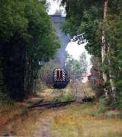 08870 propels loaded MGR wagons between British Oak opencast disposal point and the BR exchange sidings under the former Thornhill to Notton line viaduct in August 1992<br><br>[David Pesterfield 07/08/1992]