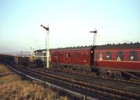 Departure from Georgemas Junction in the 1960s with a train leaving behind a type 2 for the short leg to Thurso.<br><br>[Frank Spaven Collection (Courtesy David Spaven) //]