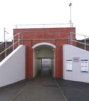 Now that there's a need for it again the subway at Stewarton has been reinstated.  The old ceramic tiling has been covered up and it's hard to believe that the subway is not entirely new. Photographed from the Up side on 17 March.<br><br>[David Panton 17/03/2010]