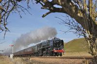 70013 <I>Oliver Cromwell</I> nears Blackford with the 1Z25 <I>Great Britain III</I> Springburn - Aberdeen - Inverness leg on 11 April.<br>
<br><br>[Bill Roberton 11/04/2010]