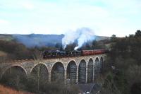 Black 5's 45407 and 44871 cross Kinclaer Viaduct with <I>The Great Britain III</I> on the return working from Stranraer to Glasgow.<br><br>[John Gray 10/04/2010]