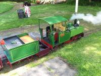 Vogrie Country Park Miniature Railway (near Gorebridge) in May 2008.'Kate' simmers at Vogrie Country Park station. Note the chimney extension to keep the smoke away from passengers eyes. Note also the diesel in the background near the shed of the multi-gauge miniature railway.<br>
<br><br>[Mark Poustie /05/2008]