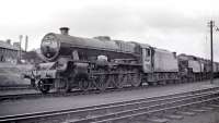 An immaculate looking Jubilee 4-6-0 no 45665 <I>Lord Rutherford of Nelson</I> stands at the head of a lineup at 67A Corkerhill shed circa late 50s/early 60s.<br><br>[K A Gray //]