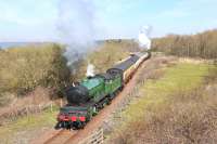 Class D49 no 246 <I>Morayshire</I> and class 5MT no 45407 prepare to pass under the A904 Grangemouth Road with the 12:15pm departure from Bo'ness to Manuel on 11 April.  No 45407 had arrived at Bo'ness the previous night along with classmate no 44871 after working the Glasgow to Stranraer and return leg of <I>The Great Britain III</i> railtour.<br><br>[Andy Carr 11/04/2010]