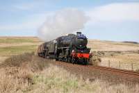 Black 5s 44871 and 45407 double head <I> The Great Britain III </I> on the southbound gradient out of Glenwhilly on 10 April 2010 heading for Stranraer.<br><br>[John Gray 10/04/2010]