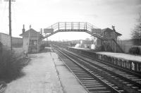 Platform view at Belses station, thought to have been taken in late 1966 looking south towards Hawick. [No, I've no idea who that is. Ed]<br><br>[Robin Barbour Collection (Courtesy Bruce McCartney) //1966]