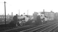 A pair of Gresley V3 2-6-2Ts standing at the west end of Heaton shed in bright sunshine in April 1964. Locomotives are 67646 (left) and 67684.<br><br>[K A Gray 11/04/1964]