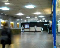 The 'Heilan'man's Umbrella' entrance to Glasgow Central on Argyle <br>
Street.  Those familiar with this spot will be unable to view this picture without smelling in their mind's nose the reek of chips and vinegar which hangs around here.  There's only the Low Level ticket office on this floor: its platforms are downstairs, while the main line station is upstairs.<br><br>[David Panton 24/04/2010]