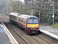 320 312 arrives at Kilpatrick on 24 April 2010 with an Airdrie - Balloch service.  <br><br>[David Panton 24/04/2010]