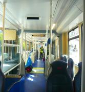 Internal layout of Edinburgh tram on static display on Princes Street on 29 April 2010. <br><br>[Colin Miller 29/04/2010]