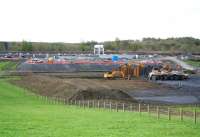 Progress on the new station at Blackridge, between Armadale and Caldercruix, looking south from the A89 road through the village on 2 May. [Note the previous station serving this area, a short distance to the west, was named Westcraigs - closed January 1956 - see separate entries under that name.] <br><br>[John Furnevel 02/05/2010]