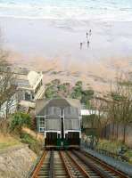 The second of Scarborough's still-operational funiculars, the South Cliff Lift, looking east over the top station on 22 March 2010. This was just a few days before 'the season' started, with that strange feeling of 'calm before the storm' that still pervades seaside resorts at this time of year. Opened in 1875 by the Scarborough South Cliff Tramway Company Limited, the South Cliff Lift was the UK's first funicular. Originally built on the counterweight principle using sea water [see image 26874] it is now electrically operated and was further modified in 1997 to make it completely automatic.  <br>
<br><br>[John Furnevel 22/03/2010]