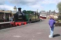 RS&H 0-6-0T <I>Nunlow</I> in Platform 3 at Keighley station on the Keighley & Worth Valley Railway on 3 May 2010 during their weekend celebrating 40 years since the film <I>The Railway Children</I> was made. The locomotive was providing brake van rides within the station limits. <br>
<br><br>[John McIntyre 03/05/2010]