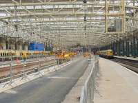 Looking towards the buffer stops along the new platforms 12 & 13 at Glasgow Central on 6 May 2010. Erection of overhead wires, levelling and other finishing work has still to be completed.<br><br>[Graham Morgan 06/05/2010]