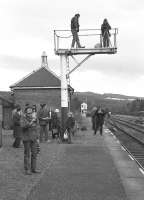 A sense of anticipation at Boat of Garten on 7 April 1973 with enthusiasts awaiting the imminent arrival of the down DMU special from Perth [see image 28779].<br><br>[John McIntyre 07/04/1973]