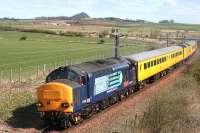 DRS 37610 about to bring the Network Rail <i>Mentor</i> OHL inspection train off the North Berwick branch at Drem Junction on 21 April 2010.<br><br>[James Young 21/04/2010]