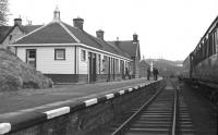 The down platform at Boat of Garten, photographed looking north standing in the 6-foot on 7 April 1973, just prior to the arrival of the special [see image 28779].  <br><br>[John McIntyre 07/04/1973]