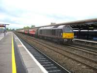 67006 storms through the centre road at Oxford with a football special carrying Barrow FC supporters to the FA Trophy final at Wembley on 8th May 2010<br><br>[Michael Gibb 08/05/2010]