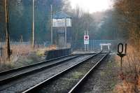 Looking to Leek Brook Halt from the level crossing to the south. The signalbox was Leekbrook Junction. Behind the camera the line runs to Oakamoor (the Churnet Valley Railway), off to the left (behind the fence) the line runs to Stoke-on-Trent, ahead the line ran to North Rode and a triangular junction to the right ran to Caldon Low. Stoke-on-Trent to Caldon Low is currently out of use although it is the intention of Moorlands and City Railways Ltd to re-open the route. Behind the camera and to the left a branch ran to the nearby hospital.<br><br>[Ewan Crawford 12/04/2010]