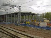 Passing Shields Depot on 6th May 2010 showing the progress on the depot being built for the new Class 380 trains that will be based here.<br><br>[Graham Morgan 06/05/2010]