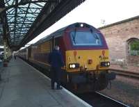 The Inverness portion of the Highland Sleeper stands at Perth at 05.39 on 18 May 2010 behind 67030.<br><br>[Brian Forbes 18/05/2010]