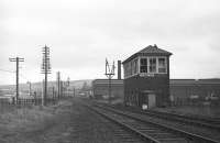 Polkemmet Junction signal box shortly after closure, looking north-east towards Bathgate. February 1970. <br>
<br>
 <br>
<br>
<br><br>[Bill Jamieson /02/1970]