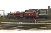 Jubilee 4-6-0 no 5690 <I>Leander</I> reverses through Leeds station on 10 April 1982 following arrival from Northwich with the <I>Trans Pennine Pullman</I> special destined for Carlisle.<br><br>[David Pesterfield 10/04/1982]