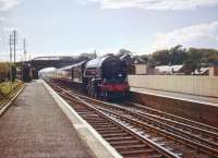 Haymarket A2 Pacific no 60519 <I>Honeyway</I> runs through Drem in the summer of 1958 with <I>The Talisman</I> bound for London Kings Cross.<br>
<br><br>[A Snapper (Courtesy Bruce McCartney) //1958]