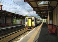 A West Highland Line DMU service for Oban and Mallaig arrives at Dumbarton Central on 28 May 2010.<br><br>[Alistair MacKenzie 28/05/2010]