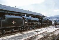 44949+45110 (leading) stand at Stalybridge shortly after arrival with the MRTS/SVRS <I>North West Tour</I> of 20 April 1968, originating from Birmingham New Street. The pair had brought the special on the leg from Stockport via Buxton, Chinley and Guide Bridge.  <br>
<br><br>[Robin Barbour Collection (Courtesy Bruce McCartney) 20/04/1968]