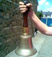 <I>Bing-bong... the train now standing at platform.... </I> Before the advent of electronic station announcement systems a less hi-tech method was employed. Here is one of the original <I>Bing-bong</I> devices - an impressive looking G&SWR announcer's bell. Date and origins unknown.  <br>
<br><br>[Bruce McCartney Collection //]