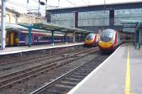 The north end of Carlisle station on 3 June with 156492 having just arrived at platform 7 from Glasgow Central via Dumfries and Pendolinos for Euston and Glasgow Central standing at platforms 4 and 3 respectively.<br>
<br><br>[Colin Miller 03/06/2010]