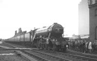 <h4><a href='/locations/L/Louth'>Louth</a></h4><p><small><a href='/companies/E/East_Lincolnshire_Railway'>East Lincolnshire Railway</a></small></p><p>4472 <I>Flying Scotsman</I> with the LCGB <I>East Riding Ltd</I> railtour from Kings Cross, seen during a photostop at Louth on 21 September 1968. Part of the large Associated British Maltsters site can be seen on the right. 34/132</p><p>21/09/1968<br><small><a href='/contributors/K_A_Gray'>K A Gray</a></small></p>
