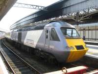 43238 at the rear of the 14.50 to Kings Cross on 5th June 2010. This service was diverted to run non-stop between Dundee and Haymarket via Perth and Stirling due to engineering work in Fife.<br><br>[Michael Gibb 05/06/2010]