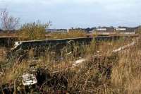 The former Midland and Great Northern terminus at Norwich City was reduced to rubble twice in its lifetime, once by the Luftwaffe in World War Two, but more permanently following removal of its remaining freight traffic in 1969. All that was left by 1977 were the platform retaining walls. The main wall visible is actually showing its inner face, the platform infill having been robbed out, presumably because it was either sand/gravel or useful hard core.<br><br>[Mark Dufton 19/11/1977]