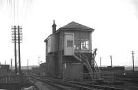 Looking east towards Edinburgh past Bathgate Central signal box in February 1970.<br><br>[Bill Jamieson /02/1970]