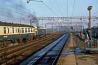 The dramatic emission of smoke and steam could still be seen well into the diesel era, as exemplified here by 47009 making a determined start from Colchester with a morning service to Ipswich and Norwich in January 1978.<br><br>[Mark Dufton 18/01/1978]