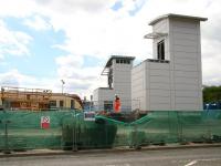 Changes to the skyline at Airdrie. View south across the A89 on 14 June 2010 as work on the station continues in connection with the reopening to Bathgate. <br><br>[John Furnevel 14/06/2010]