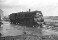 Crosti-bilered class 9F 2-10-0 in original condition, photographed on its home shed of 15A Wellingborough, probably around 1960.<br><br>[K A Gray //1959]