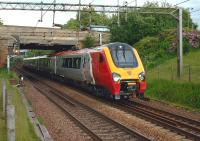 Virgin Voyager 221 111 westbound approaching Uddingston on 16 June 2010.<br><br>[John Steven 16/6//2010]