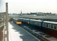 View over Largs station towards the buffer stops in 1984.<br><br>[Colin Miller //1984]